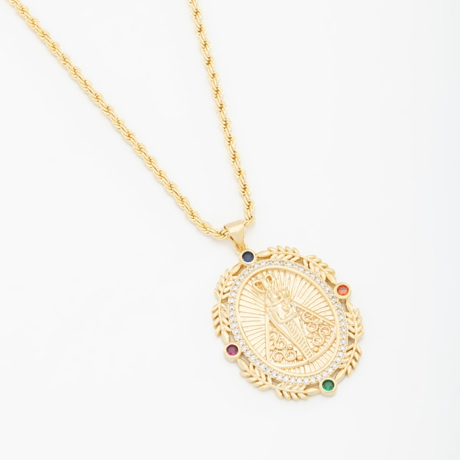GX-0235 COLAR COM PINGENTE OVAL DE NOSSA SENHORA APARECIDA