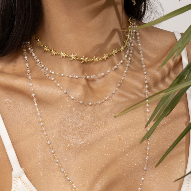 GR-00841 COLAR BANHADO A OURO 18K COM PÉROLAS INTERCALADAS EM CRISTAIS