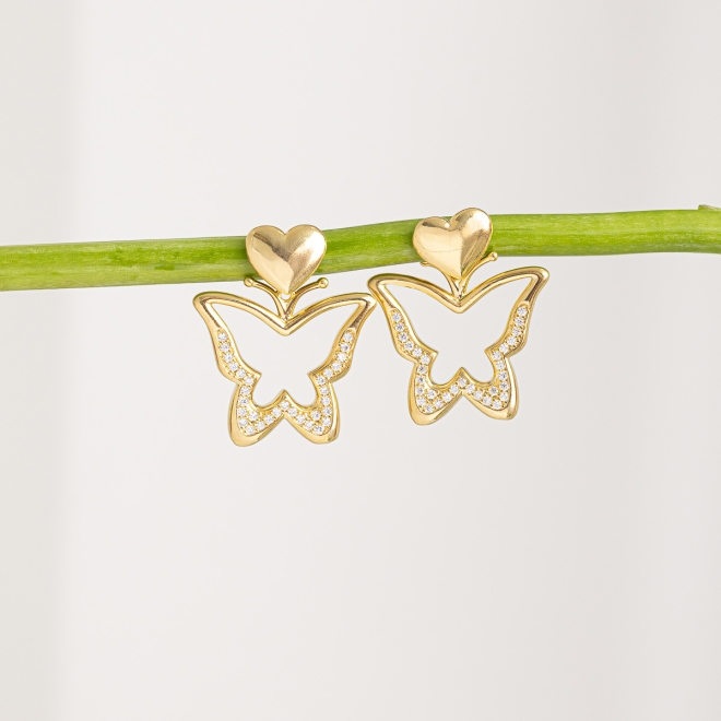 BR-02366 - BRINCO BANHADO A OURO 18K DE CORAÇÃO E PINGENTE DE BORBOLETA