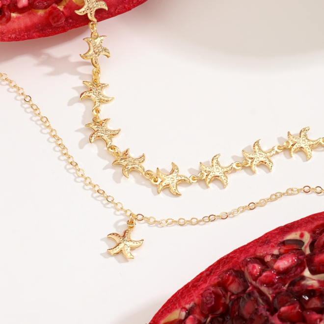 CH-0213 CHOCKER COM PINGENTES CONTÍNUOS EM FORMATO DE ESTRELA DO MAR