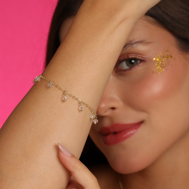 PU-00731 PULSEIRA COM DETALHES EM CRISTAIS PENDURADOS