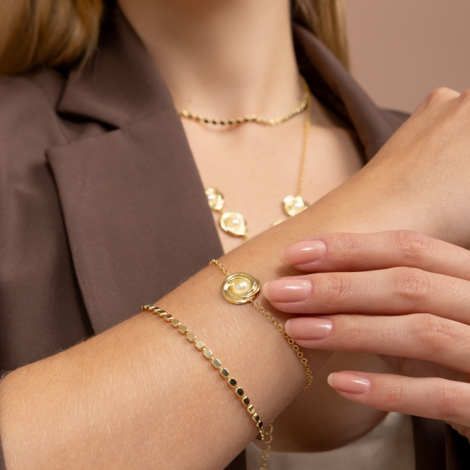 PU-00634 PULSEIRA BANHADA A OURO 18K COM CORRENTE DE ESFERAS DELICADAS