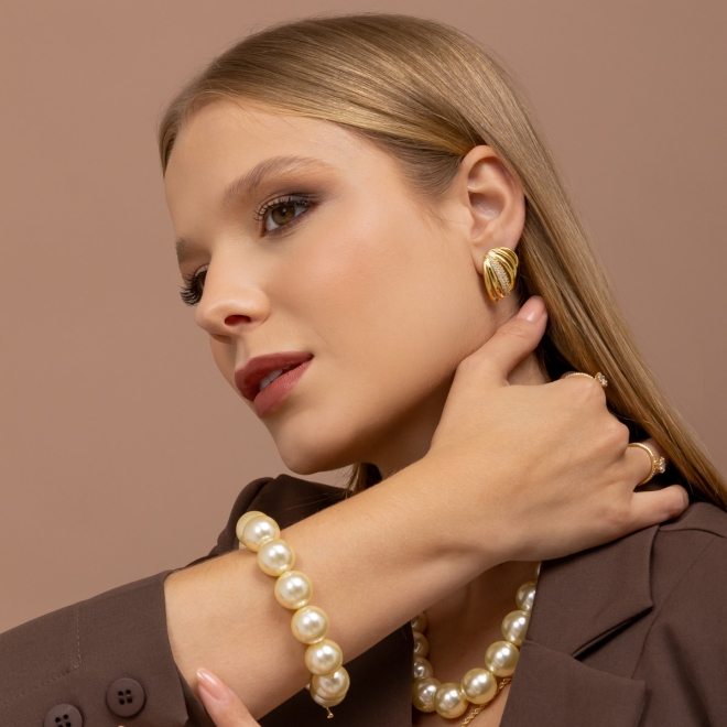PU-00799 PULSEIRA BANHADA A OURO 18K COM PÉROLAS DE 16 MM