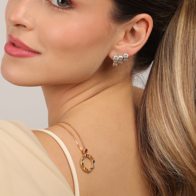 TAC-0095 TRIO DE ARGOLA COM DETALHES CRAVEJADOS EM ZIRCÔNIAS COLORIDAS