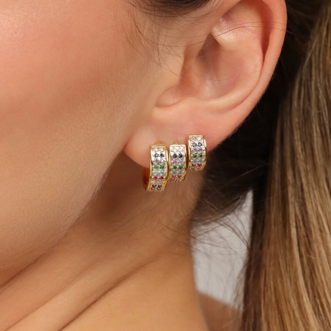 TAC-0095 TRIO DE ARGOLA COM DETALHES CRAVEJADOS EM ZIRCÔNIAS COLORIDAS