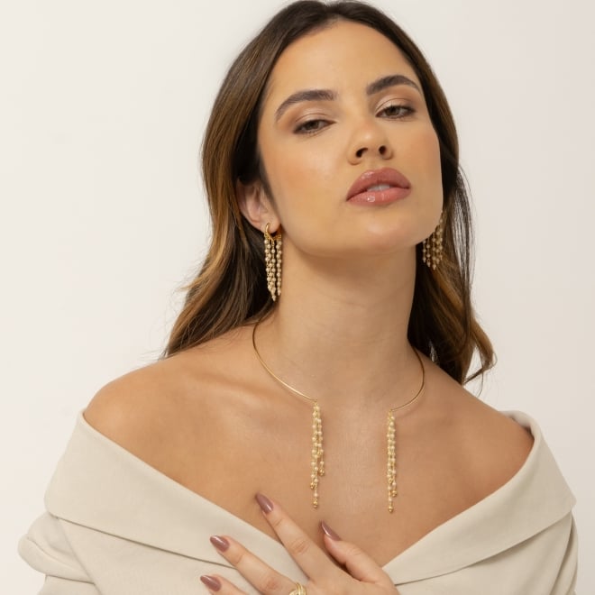 CH-0341 CHOKER COM DETALHES EM PÉROLAS PENDURADAS