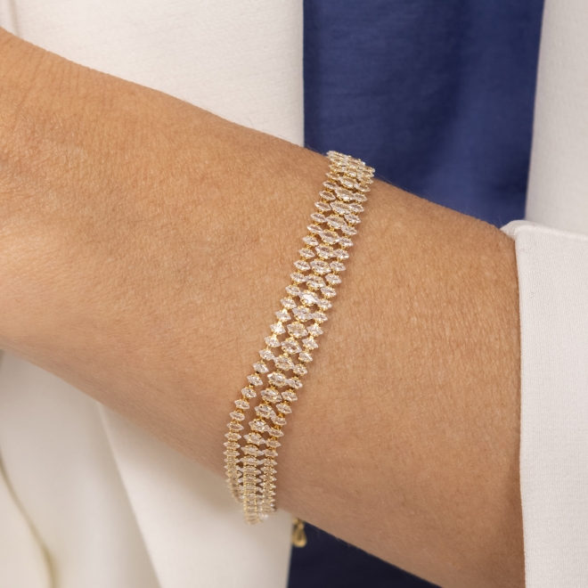 PX-0008 PULSEIRA BANHADA A OURO 18K RIVIERA NAVETE COM ZIRCÔNIAS CRAVEJADAS