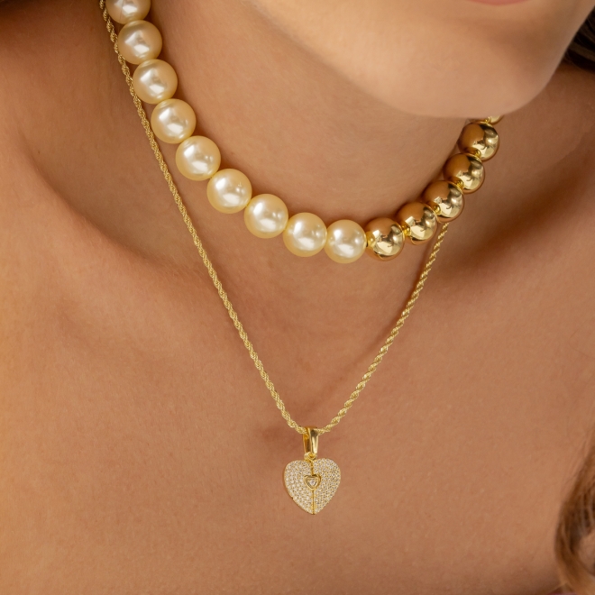 CH-0291 CHOKER BANHADA A OURO 18K COM BOLAS POLIDAS E PÉROLAS