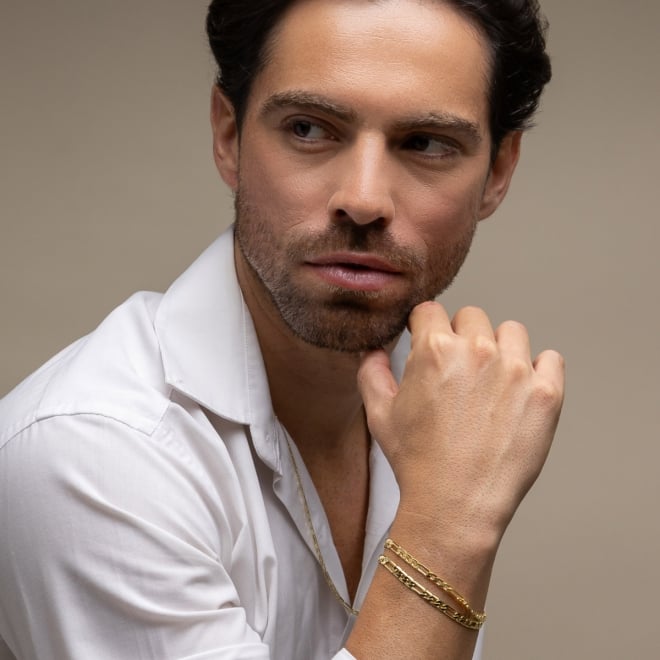 PR-0039 PULSEIRA BANHADA A OURO 18K COM ELOS ESTILO GRUMET E CARTIER