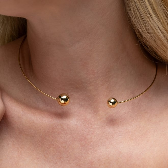 CH-0360 CHOKER BANHADA A OURO 18K DE ARO  COM DETALHES EM ESFERAS POLIDAS