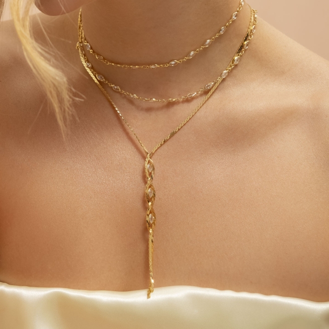 CX-0016 CHOKER BANHADO A OURO 18K COM ZIRCÔNIAS EM FORMATO NAVETE CRAVEJADAS