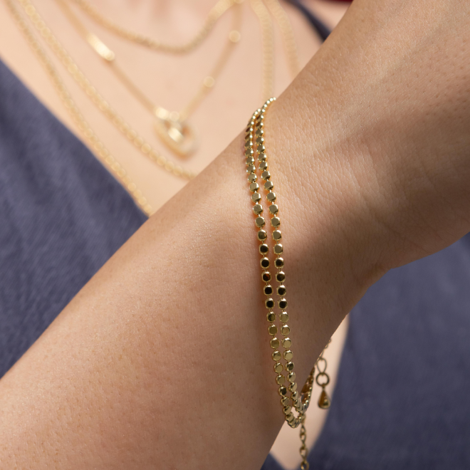 PU-00634 PULSEIRA BANHADA A OURO 18K COM CORRENTE DE ESFERAS DELICADAS