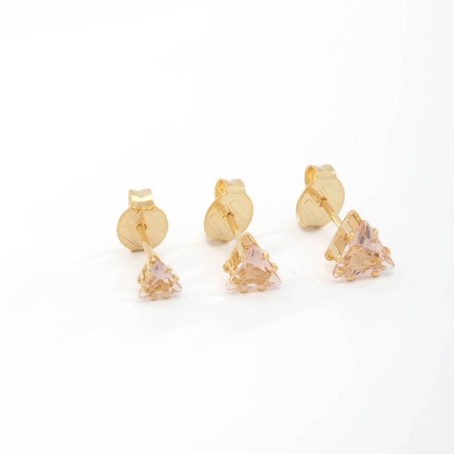 KTBF-0009 KIT COM 10 TRIOS DE BRINCOS COM PEDRAS LAPIDADAS EM FORMATO TRIANGULA