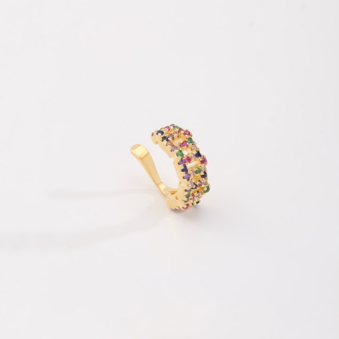 OUTPC-0182 PIERCING FAKE BANHADO A OURO 18K EM ZIRCÔNIAS COLORIDAS