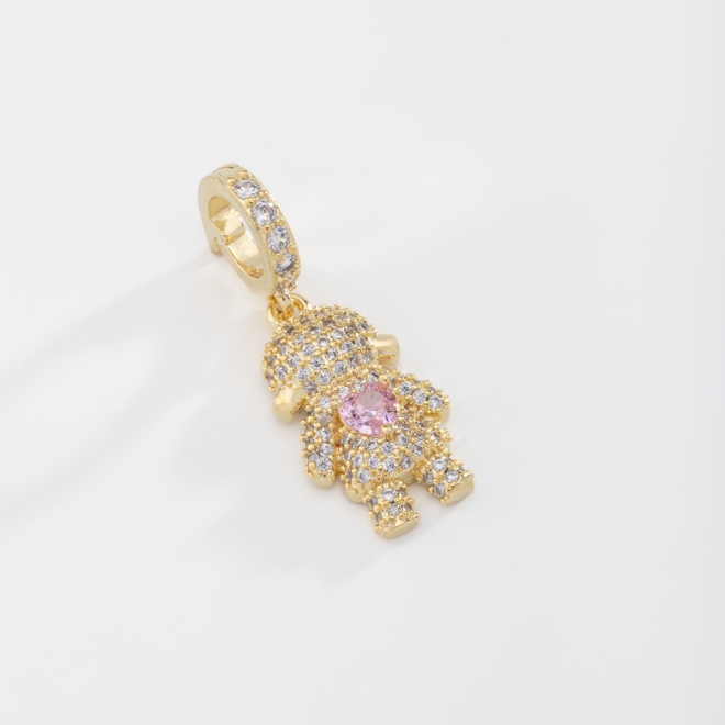 PG-00086 PINGENTE BANHADO A OURO 18K DE MENINA CRAVEJADOS EM ZIRCÔNIAS E PEDRA DE CORAÇÃO