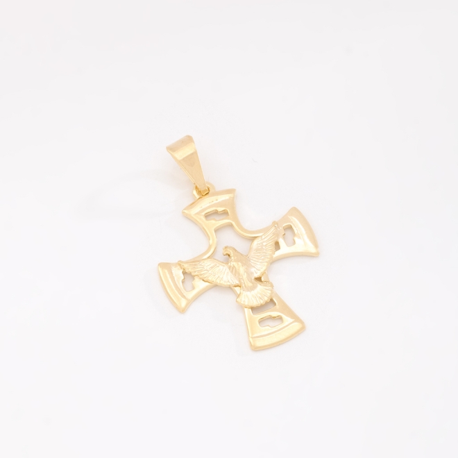 PG-00209 PINGENTE BANHADO A OURO 18K EM FORMATO DE CRUZ COM DETALHE DO ESPÍRITO SANTO EM ALTO-RELEVO