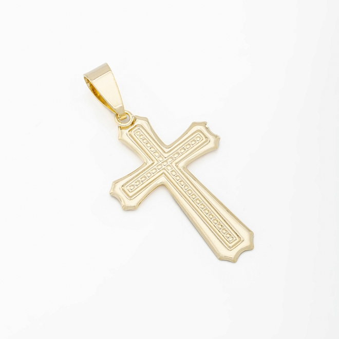 PG-00225 PINGENTE BANHADO A OURO 18K DE CRUZ COM DETALHES EM ALTO RELEVO