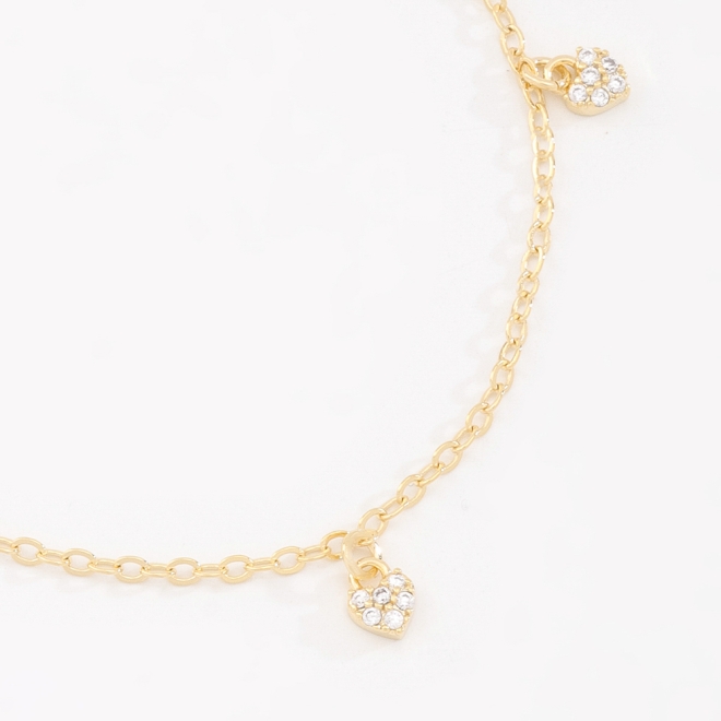 PI-00073 PULSEIRA INFANTIL BANHADA A OURO 18K COM PINGENTES DE CORAÇÃO CRAVEJADOS EM ZIRCÔNIA
