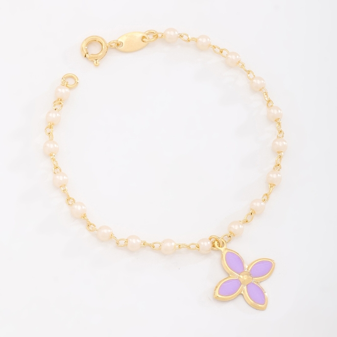 PI-00104 PULSEIRA COM DETALHES EM PÉROLAS E PINGENTE DE FLOR
