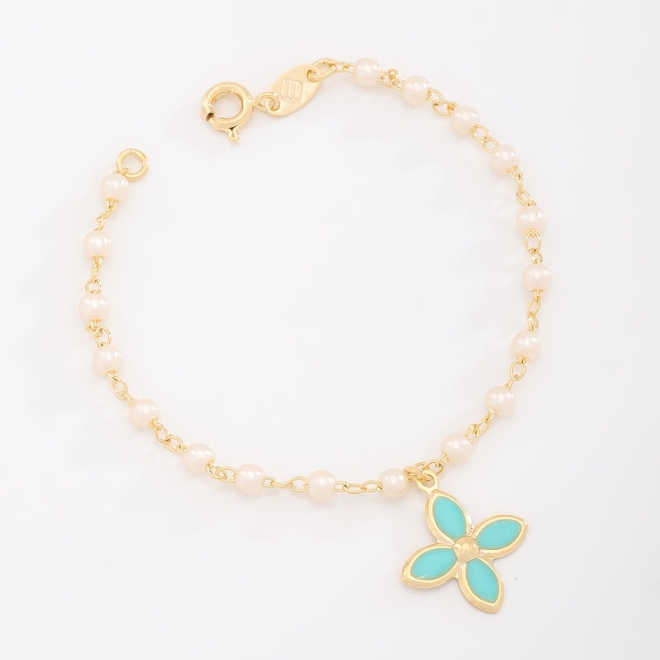 PI-00104 PULSEIRA COM DETALHES EM PÉROLAS E PINGENTE DE FLOR