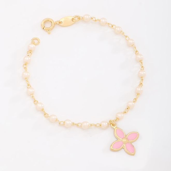 PI-00104 PULSEIRA COM DETALHES EM PÉROLAS E PINGENTE DE FLOR