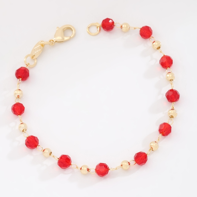 PI-00114 PULSEIRA INFANTIL BANHADA A OURO 18K COM BOLAS E DETALHES METÁLICOS