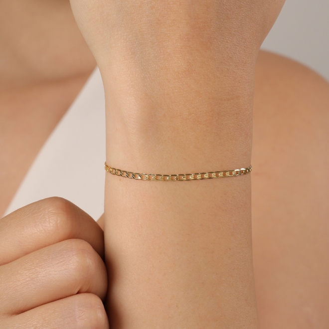 PR-0035 PULSEIRA BANHADA A OURO 18K COM CORRENTE EM ELO GRUMET E DESIGN CLÁSSICO