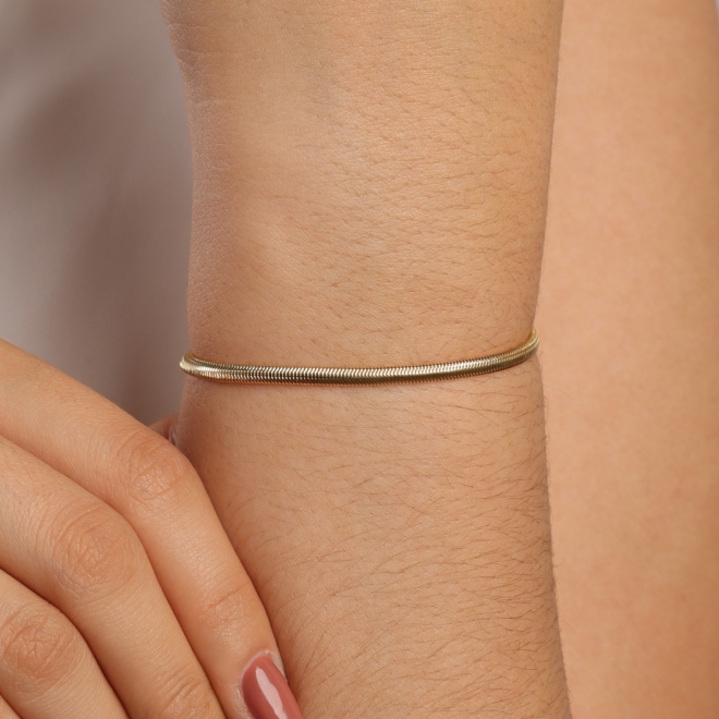 PR-0109 PULSEIRA BANHADA A OURO 18K COM MALHA SNAKE E ACABAMENTO POLIDO