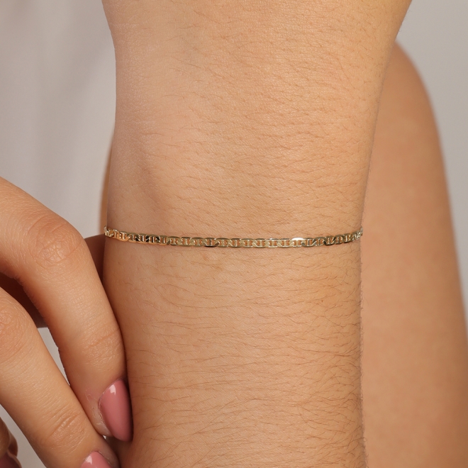PR-0133 PULSEIRA BANHADA A OURO 18K COM CORRENTE EM ELO PIASTRINE