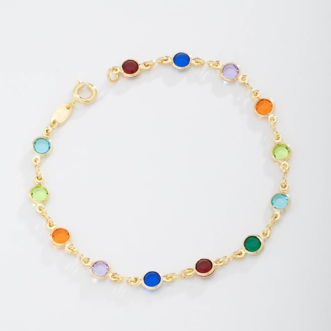 PU-00001 PULSEIRA BANHADA A OURO 18K COM PEDRAS REDONDAS COLORIDAS