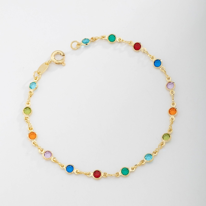 PU-00003 PULSEIRA BANHADA A OURO 18K COM PEDRAS REDONDAS COLORIDAS
