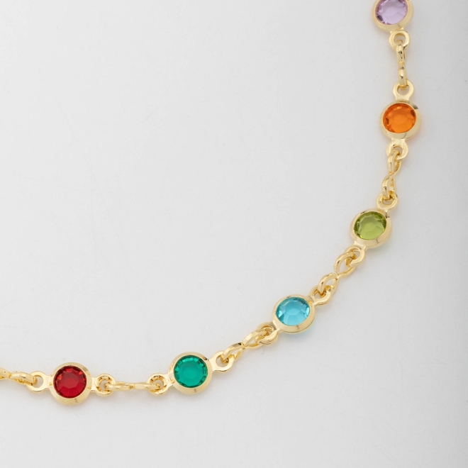 PU-00003 PULSEIRA BANHADA A OURO 18K COM PEDRAS REDONDAS COLORIDAS
