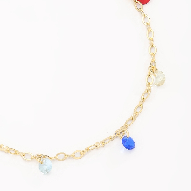 PU-00017 PULSEIRA BANHADA A OURO 18K COM PEDRAS COLORIDAS PENDENTES