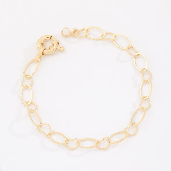PU-00039 PULSEIRA BANHADA A OURO 18K COM ELOS INTERCALADOS EM CORAÇÃO E OVAL