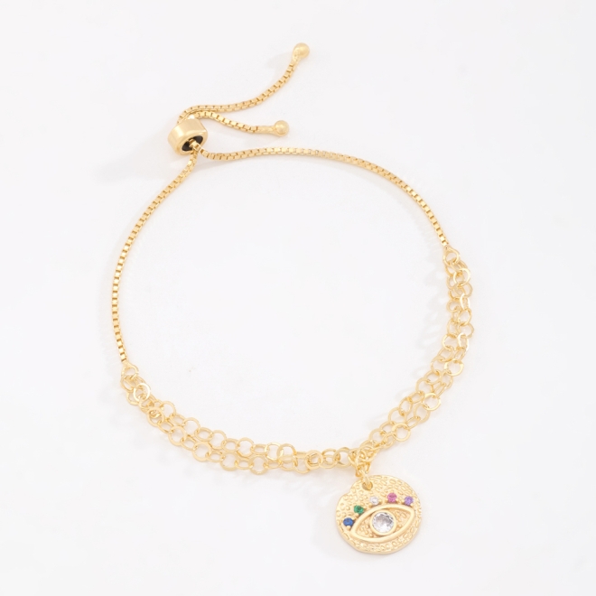 PU-00064-PULSEIRA REGULÁVEL COM PINGENTE DE OLHO CRAVEJADO E ZIRCÔNIAS