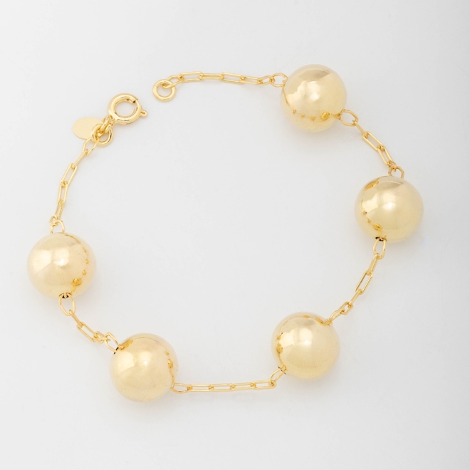 PU-00071 PULSEIRA BANHADA A OURO 18K COM ESFERAS POLIDAS
