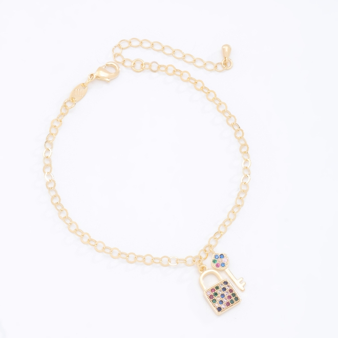 PU-00083-PULSEIRA COM PINGENTE DE CADEADO E CHAVE COLORIDOS