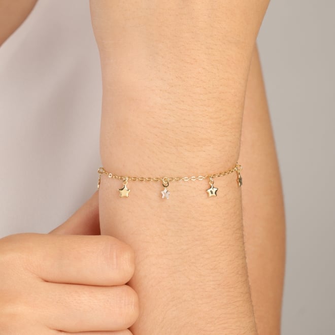 PU-00140 PULSEIRA BANHADA A OURO 18K COM PINGENTES EM FORMATO DE ESTRELAS