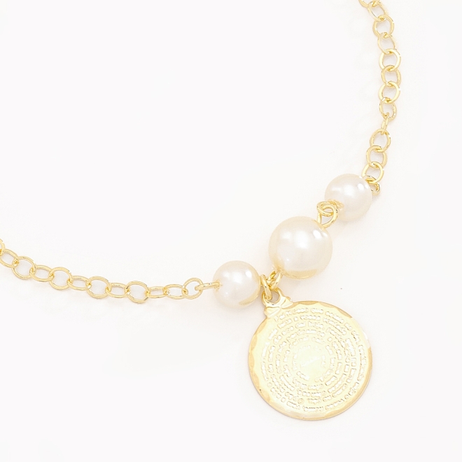 PU-00145 PULSEIRA COM PÉROLAS E MEDALHA COM A ORAÇÃO DO PAI NOSSO