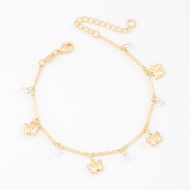 PU-00173 PULSEIRA BANHADA A OURO 18K COM DETALHES EM BORBOLETAS
