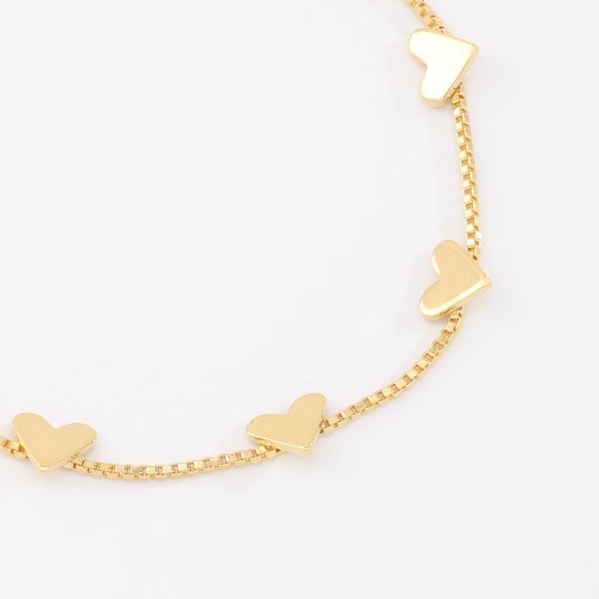PU-00228 PULSEIRA BANHADA A OURO 18K AJUSTÁVEL E COM CORAÇÕES LISOS.