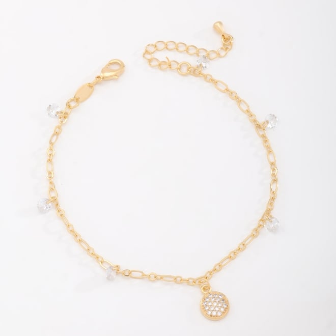 PU-00229 PULSEIRA BANHADA A OURO 18K COM PINGENTE EM ZIRCÔNIAS COLORIDAS
