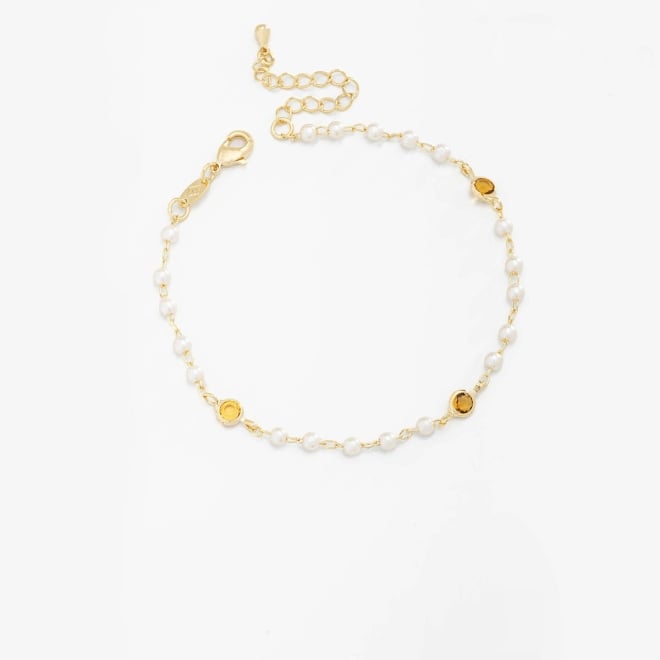 PU-00251 PULSEIRA BANHADA A OURO 18K COM PÉROLAS E CRISTAIS COLORIDOS