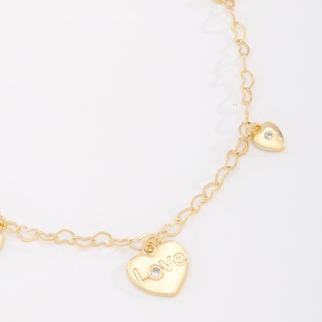 PU-00268 PULSEIRA BANHADA A OURO 18K COM CORRENTE ELO DELICADO E PINGENTES EM FORMATO DE CORAÇÃO