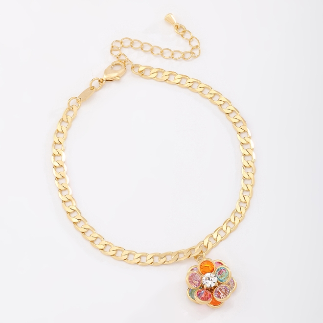PU-00297 PULSEIRA DE FLOR COM ZIRCÔNIA, CORRENTE ELO GRUMET