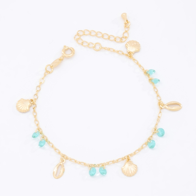 PU-00304 PULSEIRA BANHADA A OURO 18K COM PINGENTES DE CONCHAS, BUZIOS