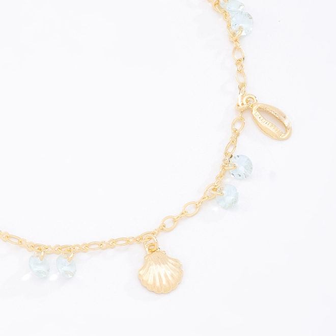PU-00304 PULSEIRA BANHADA A OURO 18K COM PINGENTES DE CONCHAS, BUZIOS