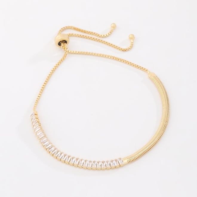 PU-00383 PULSEIRA GRAVATINHA COM DETALHES EM ZIRCÔNIAS BAGUETE ESTILO FITA