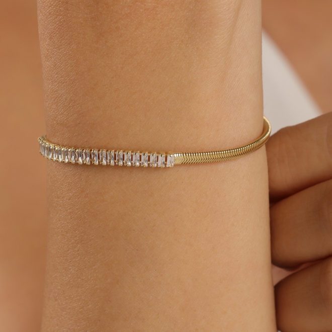 PU-00383 PULSEIRA GRAVATINHA COM DETALHES EM ZIRCÔNIAS BAGUETE ESTILO FITA