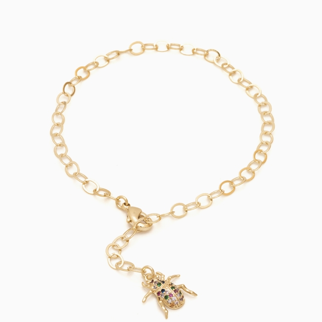 PU-00393 PULSEIRA BANHADA A OURO 18K COM PINGENTE DE ESCARAVELHO EM ZIRCÔNIAS